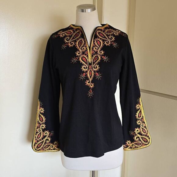 Vintage Bob Mackie black knit embroidered tunic, NWOT, XS - Picture 3 of 9